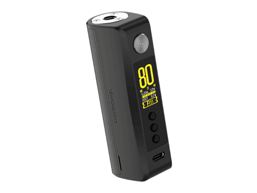 Vaporesso - GEN 80 S 80 Watt 2 Vape Vaporizer mit digitalem Display, tragbares Design, schwarz mit Gelb akzentuierte Anzeige, multifunktional und einfach zu bedienen.