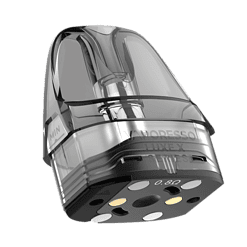 Kompatible Vaping-Pen mit transparentem Gehäuse undwerther Flasche.