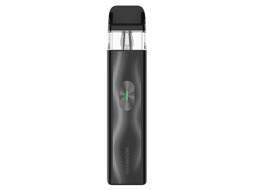 Leerer, schwarzer Vape Pen mit transparentem Tank und LED-Anzeige, modernes Design, ideal für Dampfende und Nikotinsucht.