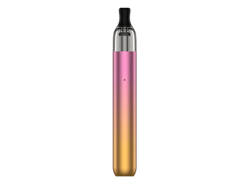 Stylischer E-Zigaretten-Vape mit Farbverlauf von Pink zu Gold, kompakt und modern Designed für Dampfer, ideal für unterwegs und stylisches Dampfen unterwegs.