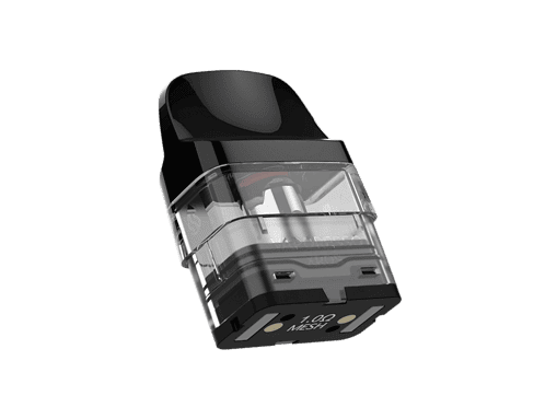 Geräte-Ansicht eines modernen Vapes mit transparentem Tank und schwarzem Mundstück, isoliert auf transparentem Hintergrund.