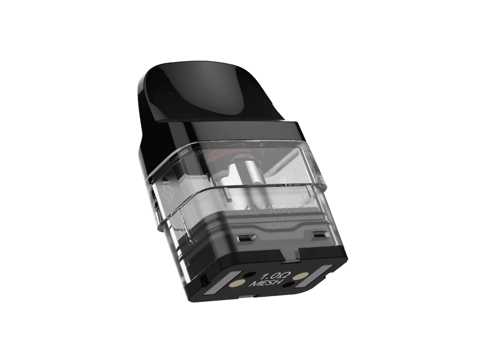 Vaporesso XROS Mesh Pod 1 Geräte-Ansicht eines modernen Vapes mit transparentem Tank und schwarzem Mundstück, isoliert auf transparentem Hintergrund.