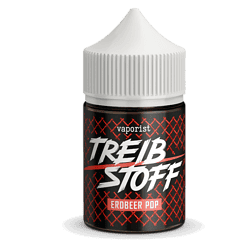 Vape-Flasche mit Erdbeer-Pop-Geschmack, schwarzes Design, weißer Kindersicherheitsverschluss, Trendik und geschmackvoll, ideal für E-Zigaretten und E-Liquids, hochwertiges Produkt von TREIBSTOFF.