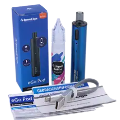 InnoCigs eGo POD E-Zigaretten Set 12 EGo Pod E-Zigaretten Set mit 1000 mAh Akku, Liquid-Pouch, USB-Ladekabel und Bedienungsanleitung.
