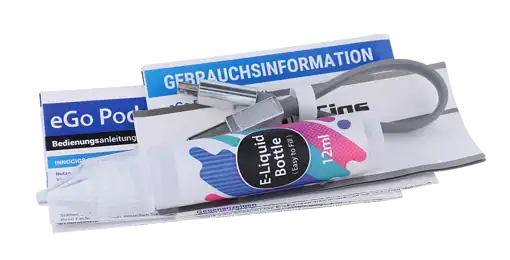InnoCigs eGo POD E-Zigaretten Set 7 E-Zigarette Set mit Liquid Flasche, Ladegerät und Anleitungen für Dampfer, inklusive E-Liquid 12ml, informatives Zubehör für E-Zigaretten.