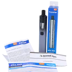 InnoCigs eGo AIO Simple E-Zigaretten Set 17 Akku E-Zigarette eGo AIO mit Zubehör, inklusive Anleitungen und Echtheitszertifikat, in Schwarz und Silber, für Dampfer und E-Zigaretten Liebhaber.