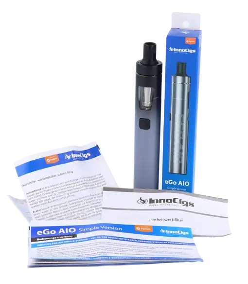 InnoCigs eGo AIO Simple E-Zigaretten Set 9 Akku E-Zigarette eGo AIO mit Zubehör, inklusive Anleitungen und Echtheitszertifikat, in Schwarz und Silber, für Dampfer und E-Zigaretten Liebhaber.