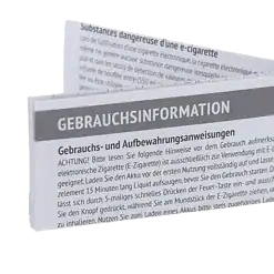 Gebrauchsinformation für E-Zigaretten, Anleitung zum sicheren Gebrauch, Akku laden, Dampfen, Vorsichtsmaßnahmen, Zubehör, Leitfaden für Nutzer.
