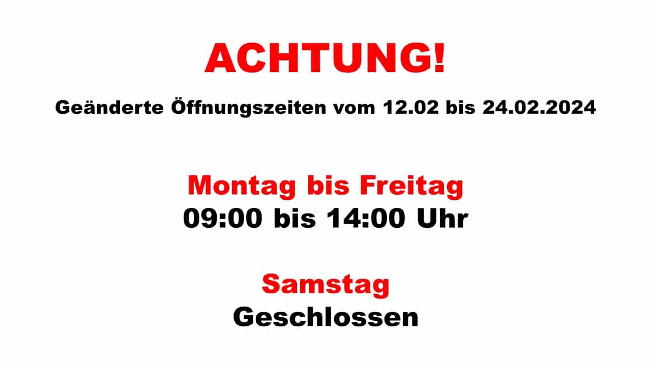 Eingeschränkte Öffnungszeiten Hinweis, Aushang, Geschäftsschließung, Montag bis Freitag 09:00-14:00 Uhr, Samstag geschlossen, Corona-bedingte Maßnahmen, Ladenöffnungszeiten, Geschäftszeiten, aktuelle Öffnungszeiten, Verkaufsstelle, Ladenschließung.