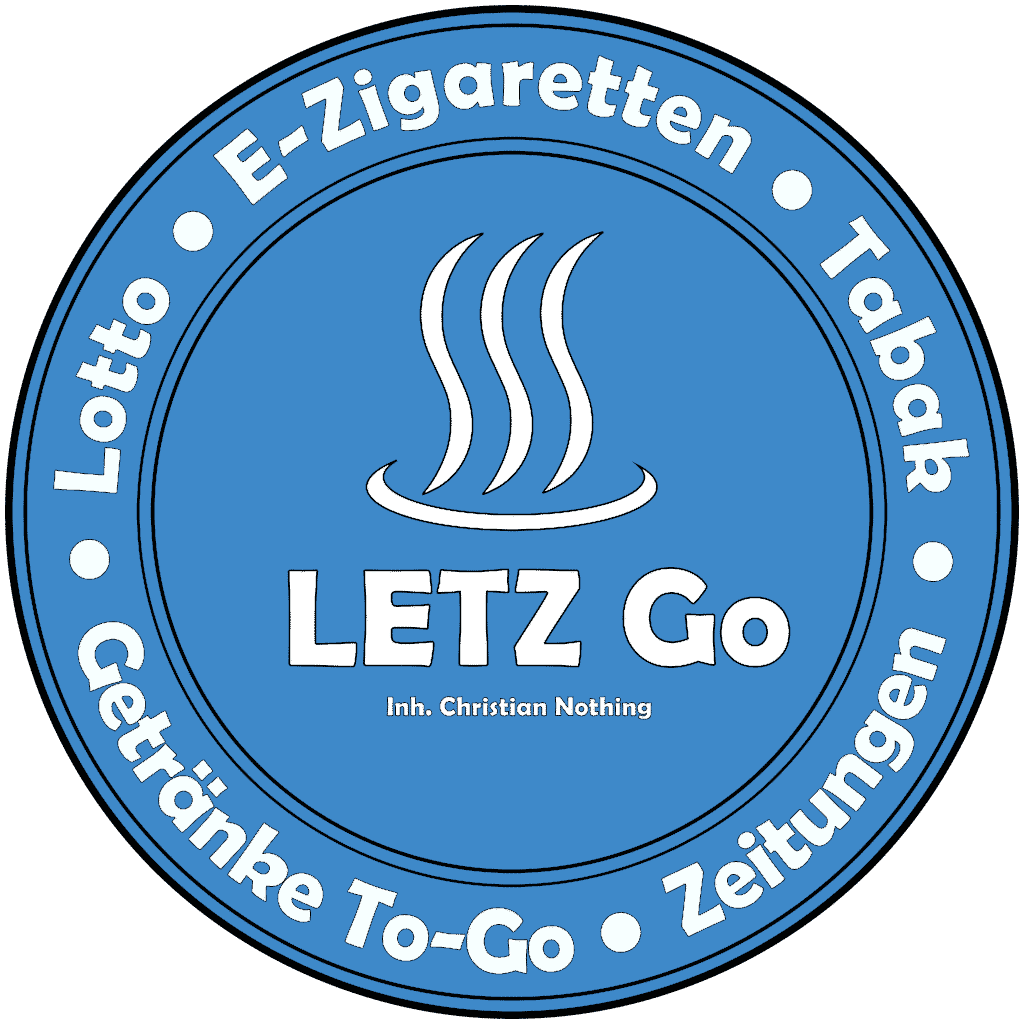 E-Zigaretten, Tabak und Getränke in blauem Logo, LETZ Go, Christian Nothing, für Onlineshop.