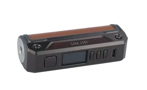Lost Vape Thelema Solo 100 Watt 5 Roboter Staubsauger mit Touchscreen und Bedienknöpfen, kompakt und modern, ideal für die Hausreinigung, glänzendes schwarzes Design.