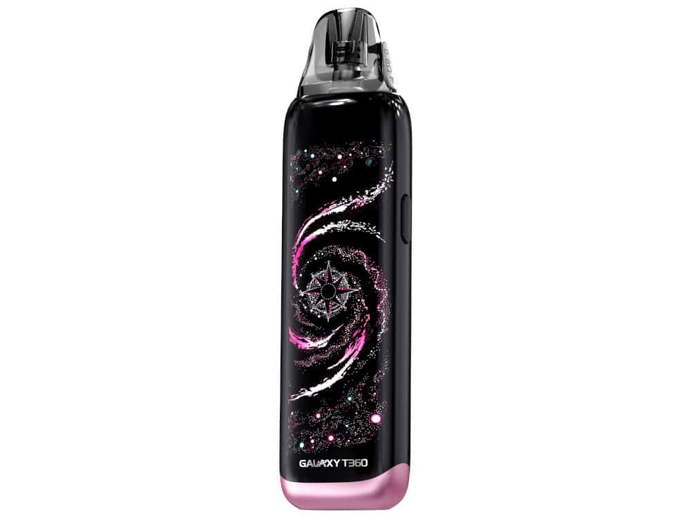 Lost Vape Galaxy T360 E-Zigaretten Set 1 Galaxy T50 Vape mit cosmosartigem Design in Schwarz, Pink und Weiß, perfekt für stylisches Dampfen unterwegs.