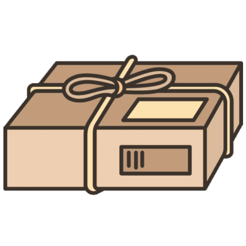 Paketsendung mit Geschenkband, symbolisiert Versand und Überraschung, in schlichtem Cartoon-Stil, ideal für Onlineshop-Produktbilder im Bereich Versand, Geschenkverpackung oder Lieferdienste.
