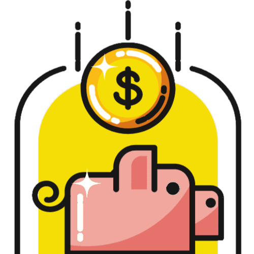 Sparschwein-mit-geld-wasserwaage-hintergrund, Symbol für Finanzen und Sparen, Cartoon-Style, pinkes Schwein mit Dollarzeichen, gelber Hintergrund, kinderfreundliches Design.