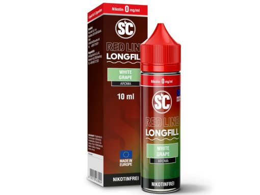 Aromatisierte E-Liquid Flasche mit Weißer Traube Geschmack, 10 ml, nikotinfrei, für E-Zigaretten, in rot-grüner Verpackung, hergestellt in Europa, für Dampfer.