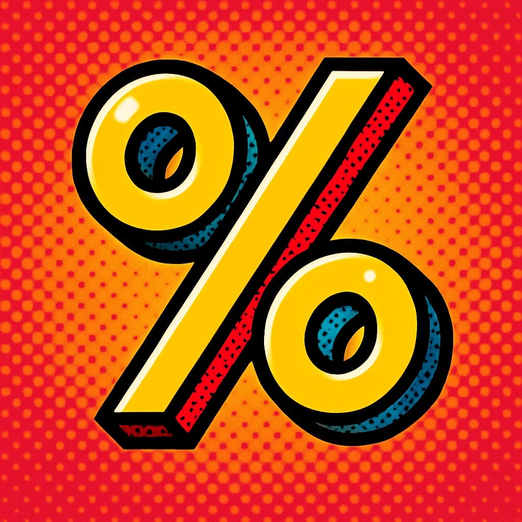 Rabattpercentage, Prozentzeichen, Promotion, Sonderangebot, Rabatt, Aquablau, Orange, Pop-Art, Illustration, Verkaufsaktion.