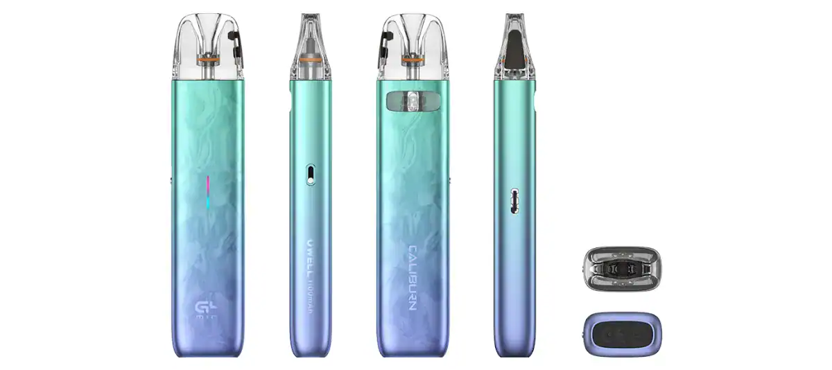 Uwell Caliburn G4 Mini E-Zigaretten Set 4 Leichtes, kompaktes Vape-Gerät in Blau mit transparentem Watte-Design, inklusive Schutztasche und Ersatzteile, ideal für unterwegs und zum einfachen Dampfen.