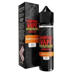Atemberaubende E-Zigaretten-Flasche mit Vampire Vape Overdose Longfill in Fizzy Orange, perfekt für Dampfer, die nach intensivem Geschmack suchen, mit 10 ml Volumen und nikotinfrei.