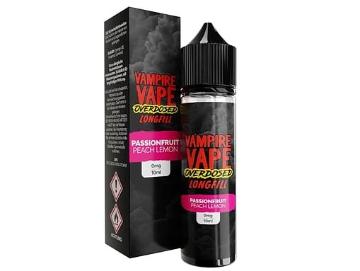 Vampire Vape Overdosed Longfill Passionsfrucht Pfirsich Zitrone 10ml, E-Liquid für E-Zigaretten, fruchtiger Geschmack, auffälliges Design, hochwertige Liquids, Dampfgenuss, ideal für Dampfer, Nikotinfrei, bequem zu verwenden, langlebig.
