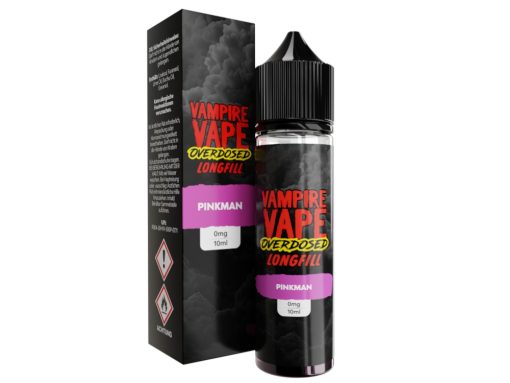 Vampire Vape Overdosed Longfill E-Liquid Pinkman, 10ml, nikotinfrei, für Aromatisierung von E-Zigaretten, kreatives Vaporizzieren, Geschmack: Pink, schwarzes Design, auffälliges Etikett, Vape-Zubehör.