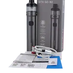 Vaporesso GTX GO 80 E-Zigarette, inklusive Akku, Ladekabel und Bedienungsanleitung, kompakte und leistungsstarke E-Zigarette mit modernem Design.