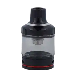 Saftige E-Zigaretten klarglas tank mit schwarzen mundstück und rot gummidichtung, ideal für dampfer, hochwertige Verarbeitung, Dampfgerät, alkoholfreie E-Getränke, moderne Technik, langlebig.