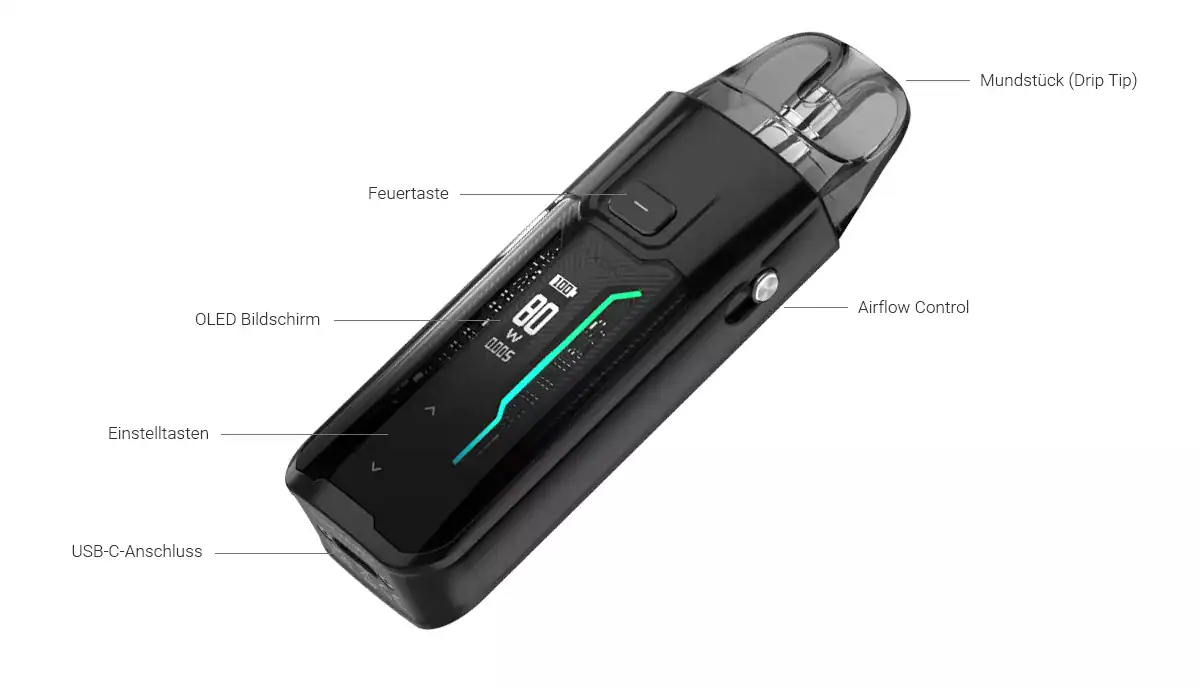 Vaporesso LUXE XR MAX E-Zigaretten Set 17 Leistungsstarker Vape mit OLED-Display, drigem Tip, Airflow Control, Einstelltasten, USB-C-Anschluss und benutzerfreundlichem Design. Ideal für Dampfgenuss unterwegs.