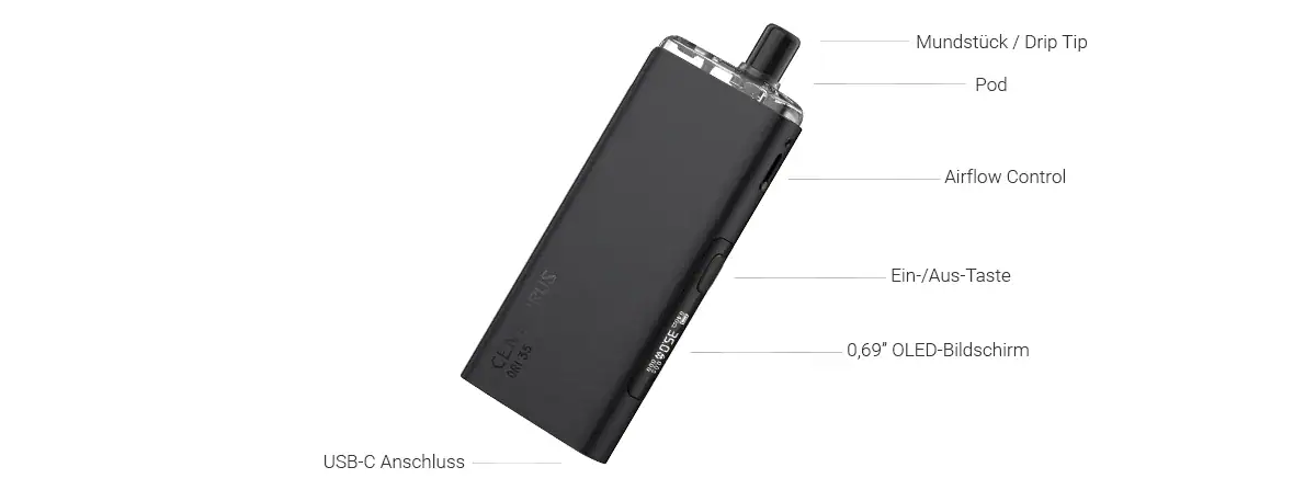 Lost Vape Centaurus Ori 35 E-Zigaretten Set 3 Kabelloser E-Zigaretten-Vape mit 0,69" OLED-Bildschirm, Tranquilizer, USB-C-Anschluss, Luftstromregelung, Drip-Tip, Pod, Ein/Aus-Taste – kompakt, modern und einfach zu bedienen.