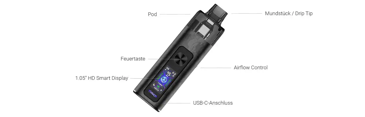 Kompakter Vaporizer mit 1,05" HD Display, USB-C, Airflow Steuerung und einfache Bedienung. Perfekt für Dampf-Genuss unterwegs. Hochwertiges Design und innovative Funktionen.