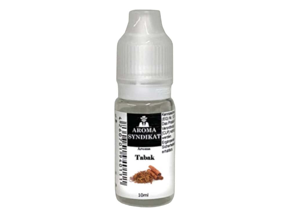 Aroma Syndikat - Pure - Aromen 10 ml - Tabak 1 Aromasymbologe Tabak Geschmacksnote Aroma Flasche für E-Liquid, Zigaretten, Shisha, Dampfen, Liquids, Vaping, 10ml, in weißer Flasche mit Etikett.