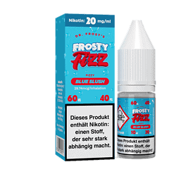 Blauer Nikotinliquid Flasche mit Barry-Karton, Frosty Fizz Blue Slush Vape E-Liquid.