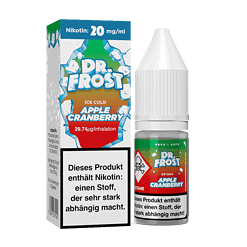 Nikotin E-Liquid Dr. Frost Apple Cranberry, 20 mg/ml, 60 VG/40 PG, 10 ml Flasche, für Dampfer, süßer Geschmack, kalte Apfel-Kranberry-Note, Geschmackskonzentrat, E-Shisha, Vape-Produkt, ohne Nikotinsalze, kaltes Menthol, aromatisiert.