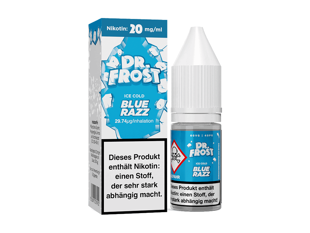 Dr. Frost - Ice Cold - Blue Razz - Nikotinsalz Liquid 1 Nikotinfreier E-Liquid Dr. Frost Blue Razz, 10ml Flasche, Geschmacksrichtung Beeren, für E-Zigaretten, intensiver Fruchtgeschmack, geeignet für Vape-Liebhaber, ohne Nikotin, cooles Design.