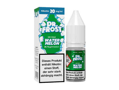 Nikotin Liquid Dr. Frost Water Melon, E-Liquid für Vape, 20 mg/ml, 10ml Flasche, Menthol Wassermelone Geschmack, stark nikotinhaltig, e-Zigaretten Zubehör, cooles Design, für Dampfer, Fruchtig, Erfrischend.
