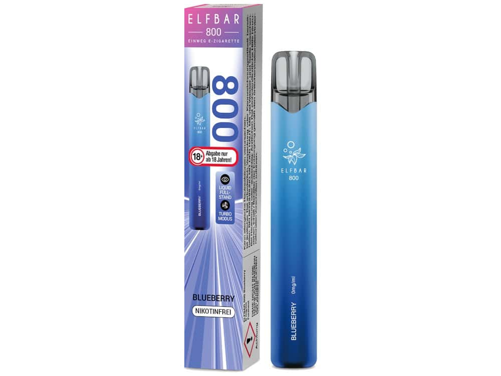Elfbar 800 Einweg E-Zigarette 0mg/ml 1 Elfbart 800 E-Zigarette Blueberry, nikotinfrei, mit langlebigem Akku, ideal für Dampfer.