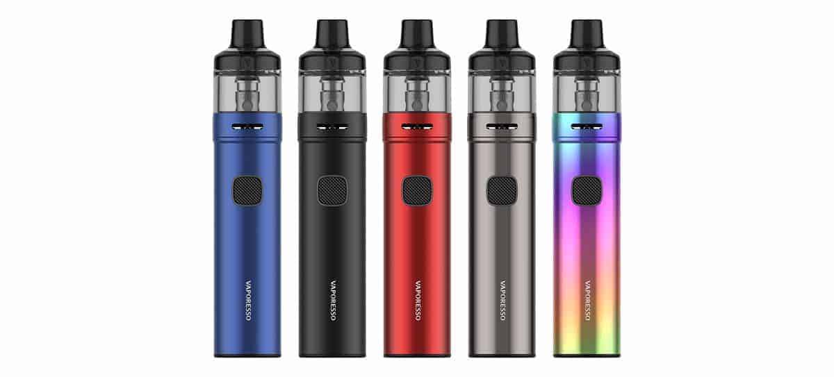 Vape-Pens in verschiedenen Farben, inklusive Blau, Schwarz, Rot, Silber und mit Regenbogen-Design, modern und handlich für Dampfer.