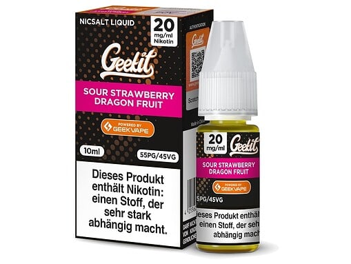 Aromatisiertes E-Liquid GeekIt Sour Strawberry Dragon Fruit in 10ml Flasche, nikotinhaltig, für E-Zigaretten, ideal für Vibrierte und Geschmacksvielfalt, hochwertige Vape & Liquid Produkte.