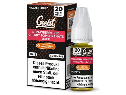 Fruchtiges Vape Liquid Geekit Erdbeer Kirsche Grenadine in 10ml Flasche mit Nikotingehalt von 20mg/ml, berühmt für sein intensives Aroma.