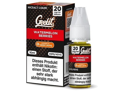 Fruchtige E-Liquid Flasche für Wassermelone und Beeren, 10 ml, GeekVape powered, nikotinhaltig 20 mg/ml, ideal für Vape-Liebhaber, inklusive Verpackung.