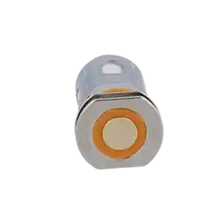 102. alt text only: Elektrischer Anschlussstecker für medizinische Geräte, silber-gelb, kompakt, funktional, hochwertige Verarbeitung.