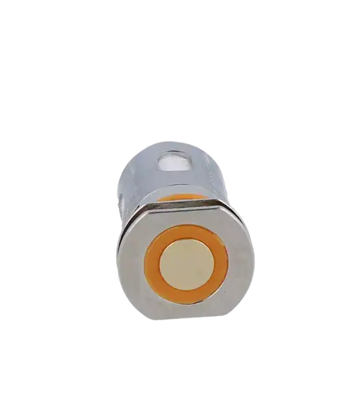 102. alt text only: Elektrischer Anschlussstecker für medizinische Geräte, silber-gelb, kompakt, funktional, hochwertige Verarbeitung.