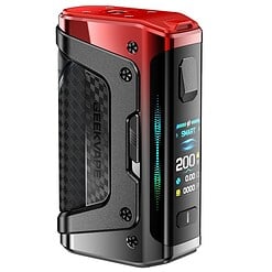 Hauptbild eines modernen Vape-Devices mit digitaler Anzeige, in Schwarz und Rot, mit verschiedenen Einstellmöglichkeiten und LED-Lichtern für personalisiertes Dampfen.