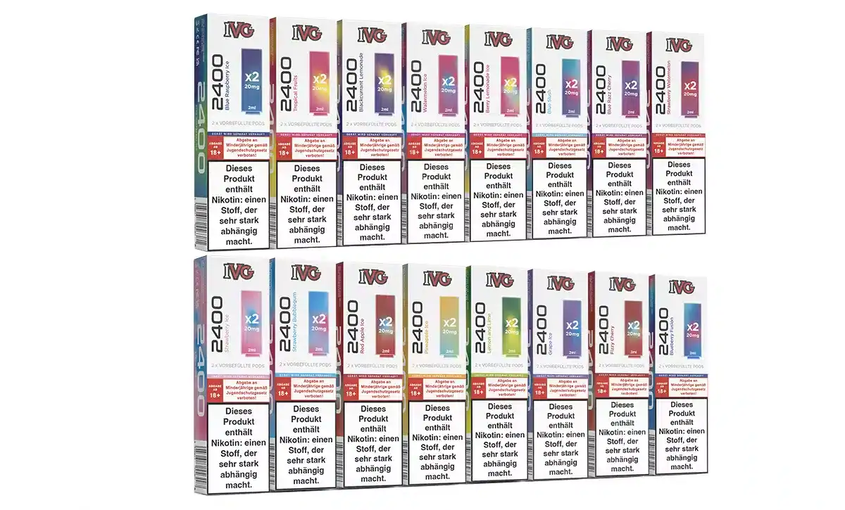 IVG - 2400 Pod 20mg/ml 2 IVG IQOS 2400 Menthol & Classic Zigarettenpackungen, 2er Pack, 20 mg Nikotin, verschiedene Geschmacksrichtungen, Jugendschutz, cautions and Produktinformationen.