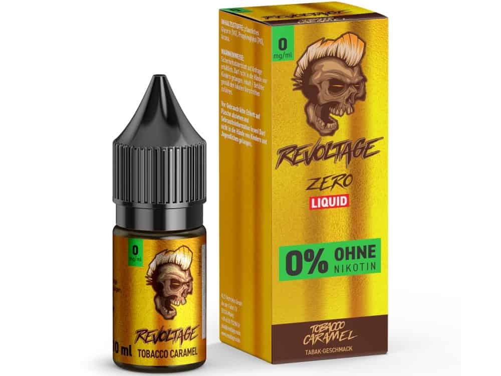 Revoltage Tobacco Caramel - 0mg/ml 1 Revoltage Zero Liquide Dose, 0 mg/ml, nikotinfrei, Tabak-Karamell Geschmack, Flasche und Verpackung, E-Zigaretten Liquid, für Dampfer, Geschmackskonzentrat, liquid ohne Nikotin, E-Zigaretten Zubehör, aromatisiertes Liquid, Tabak Geschmack, Karamell Note, Dampfen, E-Liquid, Rauchersatz.