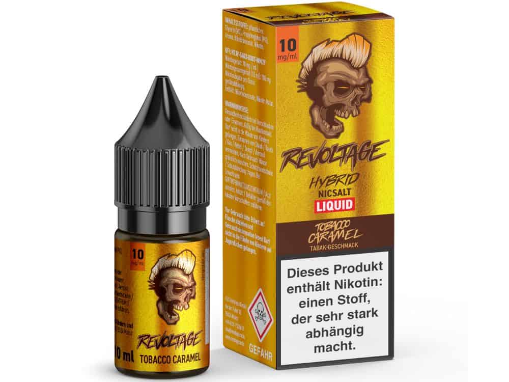 Revoltage Tobacco Caramel Hybrid Nikotinsalz Liquid 1 Revoltage Hybrid NicSalt Liquid Tabak-Geschmack, 10 ml, flüssiges E-Zigaretten-Produkt mit hohem Nikotinanteil, Biohazard-Sicherheitswarnung, Karamell Geschmack, für Dampfer geeignet.