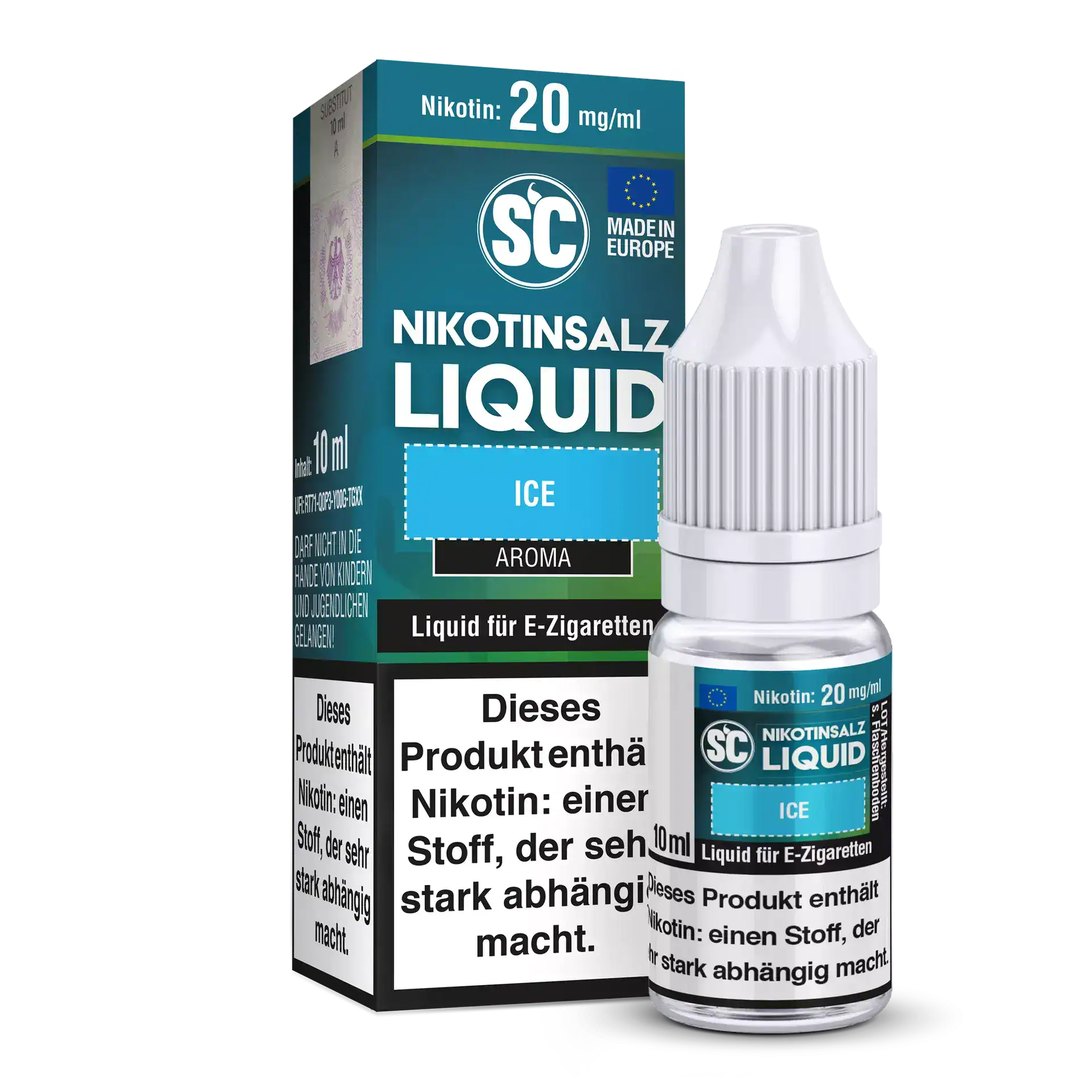 SC - Ice - Nikotinsalz Liquid 1 Nikotinsalz Liquid ICE 10 ml Nikotin 20 mg/ml, E-Zigaretten Liquid, Aroma für E-Zigaretten, in praktischer Verpackung.