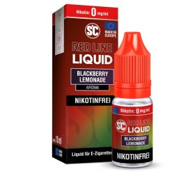 Aromenflasche und Verpackung des SC Red Line Liquid Blackberry Lemonade, nikotinfrei, 10 ml, E-Zigarettenliquid in fruchtiger Geschmacksrichtung, geeignet für E-Zigaretten.