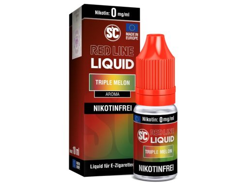 Knoblauch Liquid für E-Zigaretten, 10 ml, nikotinfrei, Triple Melon Aroma, rote Verpackung, Made in Europe, feine Geschmackskombination, ohne Nikotin.