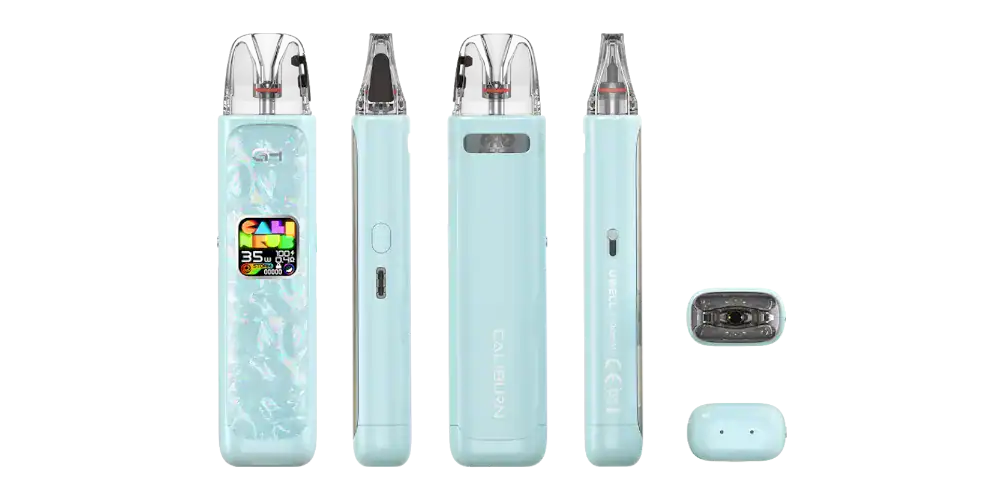 Glas-Entzugsgerät im modernen Design mit Farbdisplay, Ladeanschluss und Zubehör für ein verbessertes Doppel-Erlebnis.