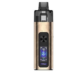 Hochwertiger Vape, goldene Oberfläche, farbiger LED-Display, kompakte Bauform, modern und stylish.